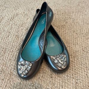 Silver Oka B ballet flats with jeweled toe